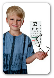child with glasses and vision chart